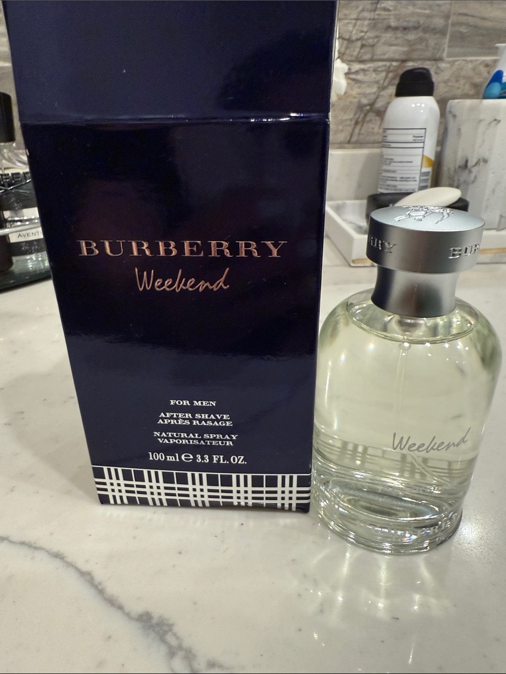 Burberry Weekend for Men - Navy Box & Clear Bottle after shaving